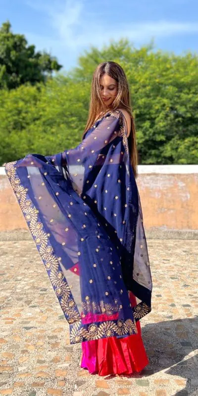 JR 612 Navy Blue Color Georgette With Embroidery Work Saree Casual, Party Wear, Wedding, Events Etc. Expected Delivery 4-6 Working Days 1649/- | Sarees, Bollywood Sarees, Creative Sarees, Designer Sarees, Embroidered Sarees, Ethnic Saree, Modern Digital sarees, Party Wear Sarees