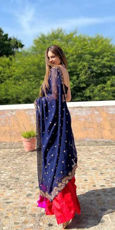JR 612 Navy Blue Color Georgette With Embroidery Work Saree Casual, Party Wear, Wedding, Events Etc. Expected Delivery 4-6 Working Days 1649/- | Sarees, Bollywood Sarees, Creative Sarees, Designer Sarees, Embroidered Sarees, Ethnic Saree, Modern Digital sarees, Party Wear Sarees