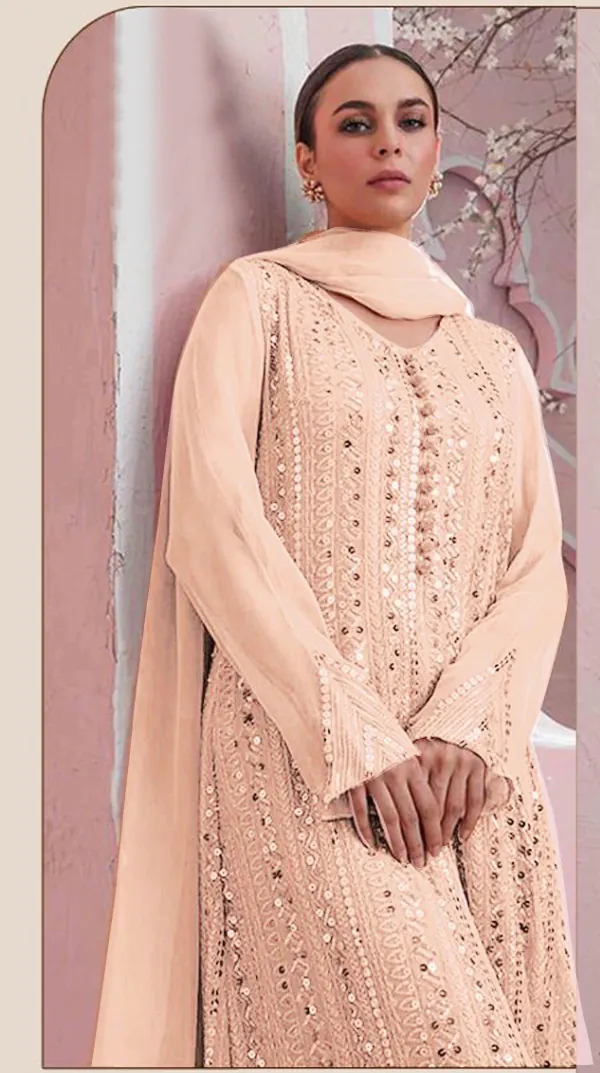 DS 001255 Cream Color Georgette Embroidered Straight Pakistani Salwar Suit Casual, Wedding, Festive, Events Etc. Expected Delivery 4-6 Working Days @1949/- | Jump Suits, Salwar suit, Casual Suits, Creative suits, Designer Suits, Palazzo Suits, Party Wear Suits, Patiala Suits, Straight Suits