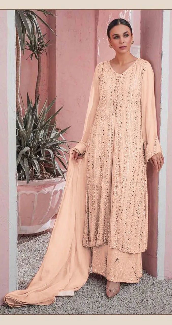 DS 001255 Cream Color Georgette Embroidered Straight Pakistani Salwar Suit Casual, Wedding, Festive, Events Etc. Expected Delivery 4-6 Working Days @1949/- | Jump Suits, Salwar suit, Casual Suits, Creative suits, Designer Suits, Palazzo Suits, Party Wear Suits, Patiala Suits, Straight Suits