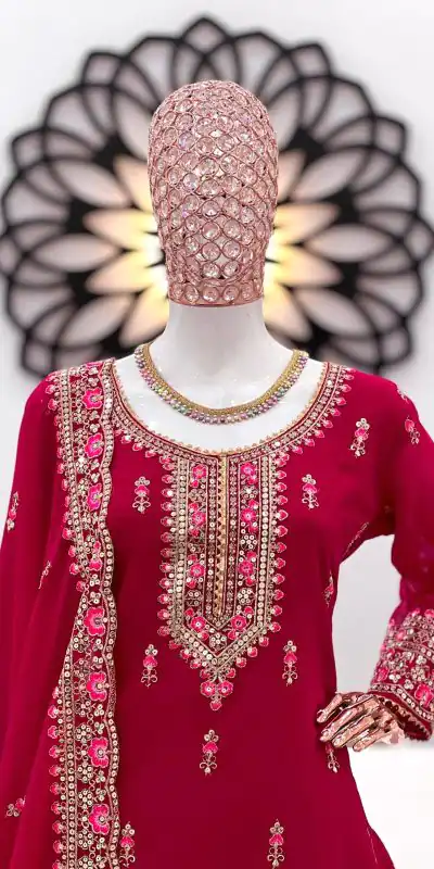 ZF 367 Maroon Color Faux Georgette thread Sequence Work Sharara Suit Casual, Wedding, Party, Festive, Events Etc. Expected Delivery 4-6 Working Days @2399/- | Jump Suits, Salwar suit, Casual Suits, Creative suits, Designer Suits, Palazzo Suits, Party Wear Suits, Patiala Suits, Straight Suits