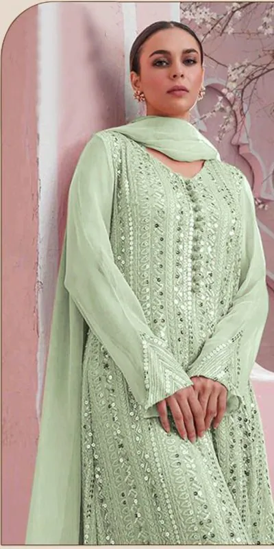 DS 001255 Parrot Green Color Georgette Embroidered Straight Pakistani Salwar Suit Wedding, Festive, Events Etc. Expected Delivery 4-6 Working Days @1949/- | Jump Suits, Salwar suit, Casual Suits, Creative suits, Designer Suits, Palazzo Suits, Party Wear Suits, Patiala Suits, Straight Suits