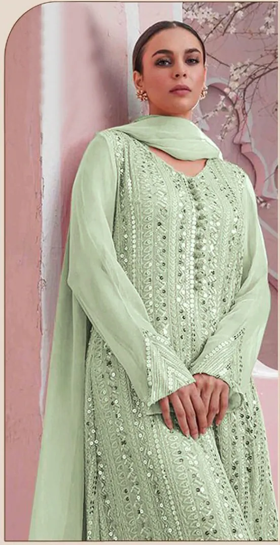 DS 001255 Parrot Green Color Georgette Embroidered Straight Pakistani Salwar Suit Wedding, Festive, Events Etc. Expected Delivery 4-6 Working Days @1949/- | Jump Suits, Salwar suit, Casual Suits, Creative suits, Designer Suits, Palazzo Suits, Party Wear Suits, Patiala Suits, Straight Suits