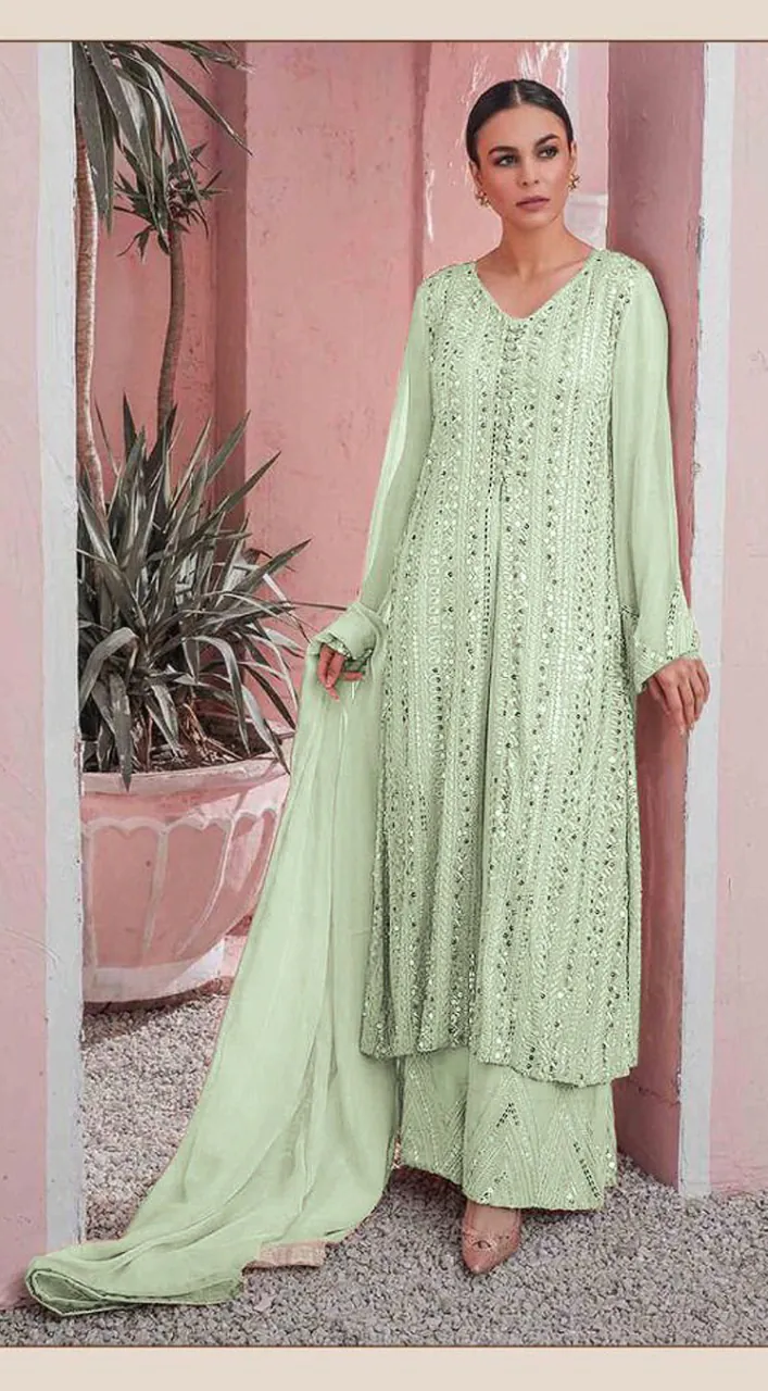 DS 001255 Parrot Green Color Georgette Embroidered Straight Pakistani Salwar Suit Wedding, Festive, Events Etc. Expected Delivery 4-6 Working Days @1949/- | Jump Suits, Salwar suit, Casual Suits, Creative suits, Designer Suits, Palazzo Suits, Party Wear Suits, Patiala Suits, Straight Suits