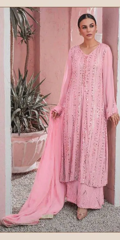 DS 001255 Pink Color Georgette Embroidered Straight Pakistani Salwar Suit Casual, Wedding, Festive, Events Etc. Expected Delivery 4-6 Working Days @1949/- | Jump Suits, Salwar suit, Casual Suits, Creative suits, Designer Suits, Palazzo Suits, Party Wear Suits, Patiala Suits, Straight Suits