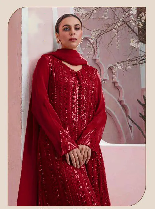DS 001255 Red Color Georgette Embroidered Straight Pakistani Salwar Suit Casual, Wedding, Festive, Events Etc. Expected Delivery 4-6 Working Days @1949/- | Jump Suits, Salwar suit, Casual Suits, Creative suits, Designer Suits, Palazzo Suits, Party Wear Suits, Patiala Suits, Straight Suits
