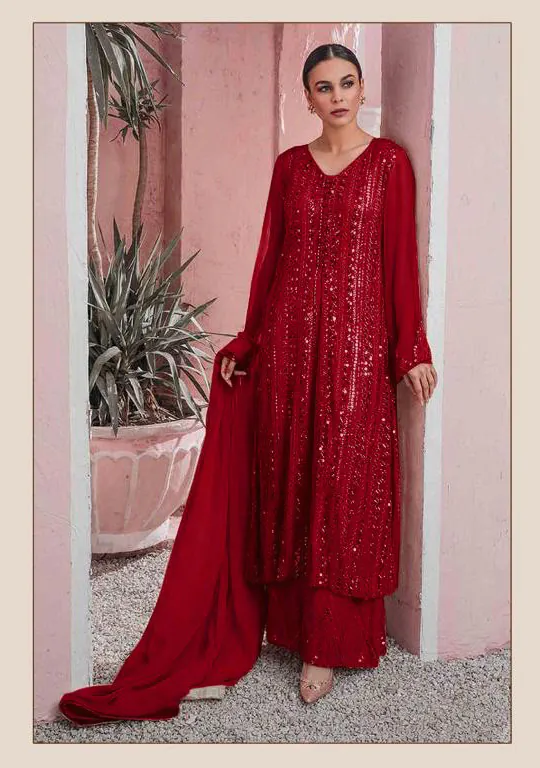 DS 001255 Red Color Georgette Embroidered Straight Pakistani Salwar Suit Casual, Wedding, Festive, Events Etc. Expected Delivery 4-6 Working Days @1949/- | Jump Suits, Salwar suit, Casual Suits, Creative suits, Designer Suits, Palazzo Suits, Party Wear Suits, Patiala Suits, Straight Suits