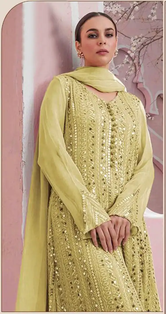 DS 001255 Yellow Color Georgette Embroidered Straight Pakistani Salwar Suit Casual, Wedding, Festive, Events Etc. Expected Delivery 4-6 Working Days @1949/- | Jump Suits, Salwar suit, Casual Suits, Creative suits, Designer Suits, Palazzo Suits, Party Wear Suits, Patiala Suits, Straight Suits