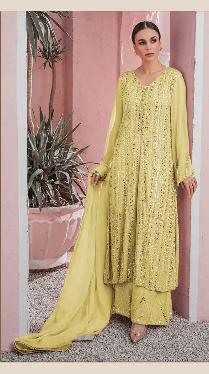DS 001255 Yellow Color Georgette Embroidered Straight Pakistani Salwar Suit Casual, Wedding, Festive, Events Etc. Expected Delivery 4-6 Working Days @1949/- | Jump Suits, Salwar suit, Casual Suits, Creative suits, Designer Suits, Palazzo Suits, Party Wear Suits, Patiala Suits, Straight Suits