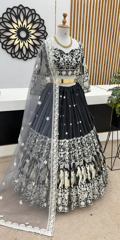 ZF 366 Black Color Faux Georgette Embroidery Work Lehenga Choli Wedding, Party,Events Etc. Expected Delivery 4-6 Working Days 2049/- | Lehenga, Bollywood Lehenga, Creative Lehenga, Designer Lehenga, Embroidered Lehenga, Party Wear Lehenga