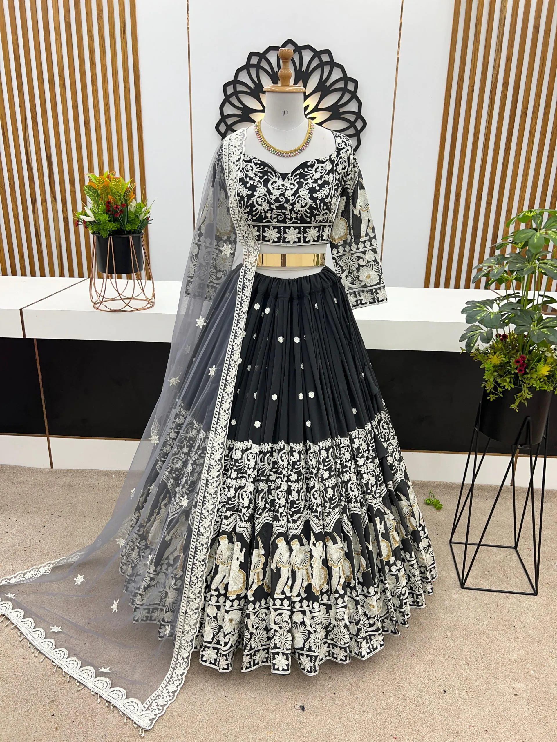 ZF 366 Black Color Faux Georgette Embroidery Work Lehenga Choli Wedding, Party,Events Etc. Expected Delivery 4-6 Working Days 2049/- | Lehenga, Bollywood Lehenga, Creative Lehenga, Designer Lehenga, Embroidered Lehenga, Party Wear Lehenga