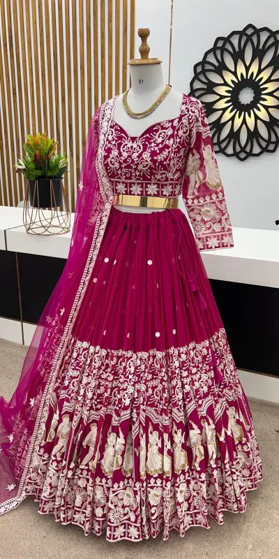 ZF 366 Rani Pink Color Faux Georgette Embroidery Work Lehenga Choli Wedding, Party,Events Etc. Expected Delivery 4-6 Working Days 2049/- | Lehenga, Bollywood Lehenga, Creative Lehenga, Designer Lehenga, Embroidered Lehenga, Party Wear Lehenga