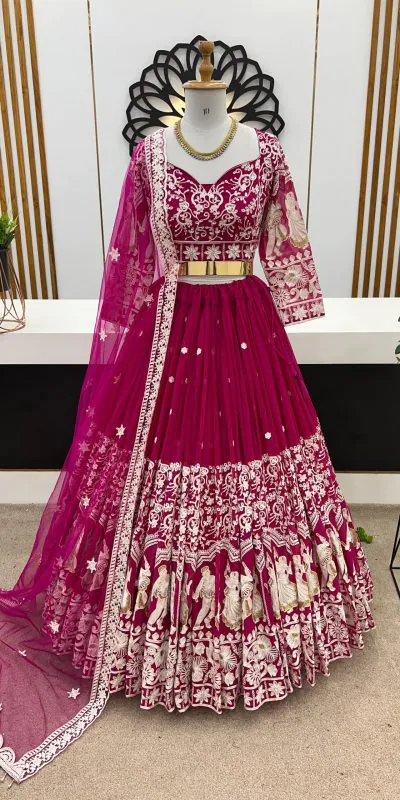 ZF 366 Rani Pink Color Faux Georgette Embroidery Work Lehenga Choli Wedding, Party,Events Etc. Expected Delivery 4-6 Working Days 2049/- | Lehenga, Bollywood Lehenga, Creative Lehenga, Designer Lehenga, Embroidered Lehenga, Party Wear Lehenga