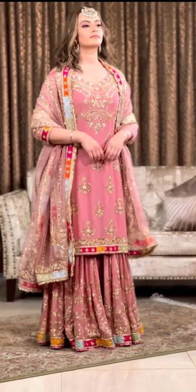 NSR 722 Pink Color Georgette Embroidery Sequence Work Sharara Suit Casual, Wedding, Party, Festive, Events Etc. Expected Delivery 4-6 Working Days 2199/- | Jump Suits, Salwar suit, Casual Suits, Creative suits, Designer Suits, Palazzo Suits, Party Wear Suits, Patiala Suits, Straight Suits