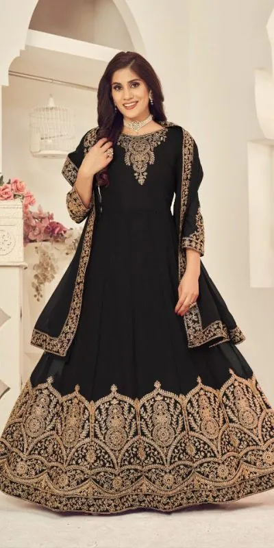 DS 1123 Black color Georgette Cording Stone Work Anarkali Suit Wedding, Party, Festive, Events Etc. Expected Delivery 4-6 Working Days @2199/- | Anarkali Suits, Bollywood Anarkali, Creative-Anarkali, Designer Anarkali, Embroidered Anarkali, Party Wear Anarkali