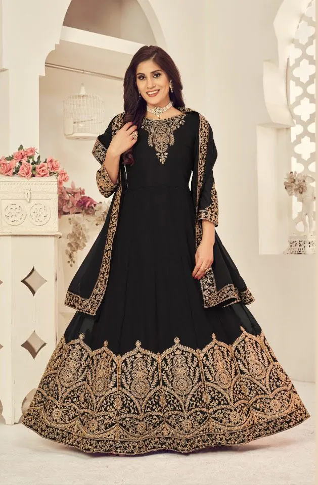 DS 1123 Black color Georgette Cording Stone Work Anarkali Suit Wedding, Party, Festive, Events Etc. Expected Delivery 4-6 Working Days @2199/- | Anarkali Suits, Bollywood Anarkali, Creative-Anarkali, Designer Anarkali, Embroidered Anarkali, Party Wear Anarkali
