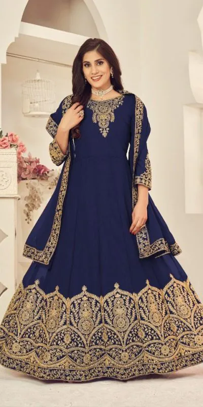 DS 1123 Blue color Georgette Cording Stone Work Anarkali Suit Wedding, Party, Festive, Events Etc. Expected Delivery 4-6 Working Days @2199/- | Anarkali Suits, Bollywood Anarkali, Creative-Anarkali, Designer Anarkali, Embroidered Anarkali, Party Wear Anarkali
