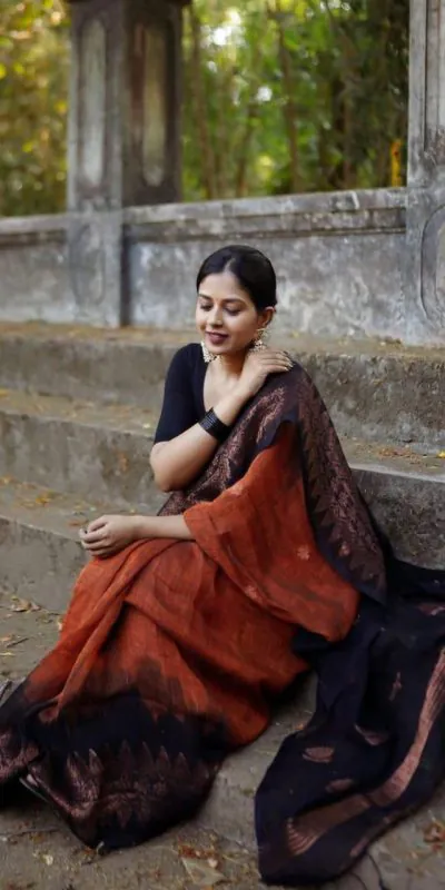 KP 5053 Black & Orange Color Soft Lilan Slab Weaving Work Saree Casual, Party Wear, Wedding, Events Etc. Expected Delivery 4-6 Working Days @1499/- | Designer Sarees, Sarees, Bollywood Sarees, Creative Sarees, Embroidered Sarees, Ethnic Saree, Modern Digital sarees, Party Wear Sarees