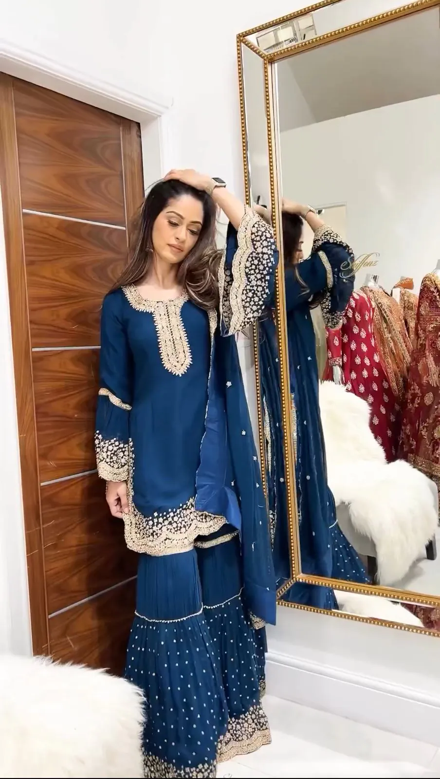 NSR 797 Royal Blue Color Faux Georgette Embroidery Work Sharara Suit Casual, Wedding, Party, Festive, Events Etc.   Expected Delivery 4-6 Working Days 2099/- | Jump Suits, Salwar suit, Casual Suits, Creative suits, Designer Suits, Palazzo Suits, Party Wear Suits, Patiala Suits, Straight Suits