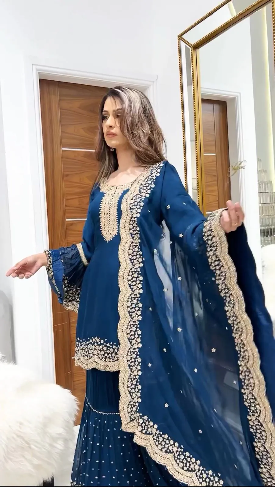 NSR 797 Royal Blue Color Faux Georgette Embroidery Work Sharara Suit Casual, Wedding, Party, Festive, Events Etc.   Expected Delivery 4-6 Working Days 2099/- | Jump Suits, Salwar suit, Casual Suits, Creative suits, Designer Suits, Palazzo Suits, Party Wear Suits, Patiala Suits, Straight Suits