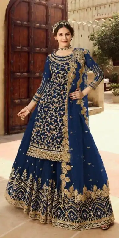 S 15030 Navy Blue color Georgette Soft Net Sequence Embroidery Work Lehenga Choli Wedding, Party, Events Etc. Expected Delivery 4-6 Working Days @2299/- | Lehenga, Bollywood Lehenga, Creative Lehenga, Designer Lehenga, Embroidered Lehenga, Party Wear Lehenga