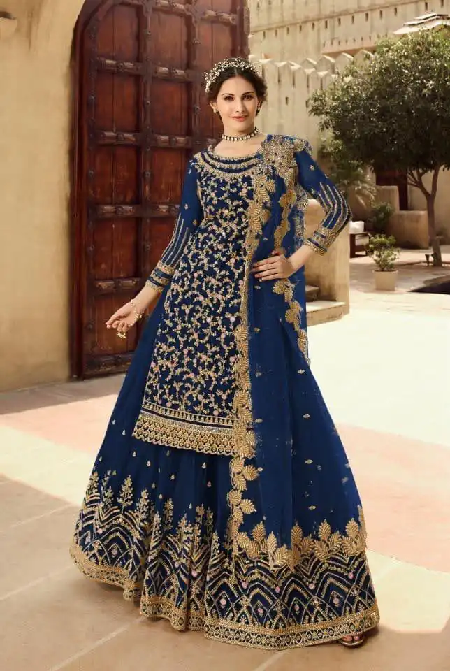 S 15030 Navy Blue color Georgette Soft Net Sequence Embroidery Work Lehenga Choli Wedding, Party, Events Etc. Expected Delivery 4-6 Working Days @2299/- | Lehenga, Bollywood Lehenga, Creative Lehenga, Designer Lehenga, Embroidered Lehenga, Party Wear Lehenga