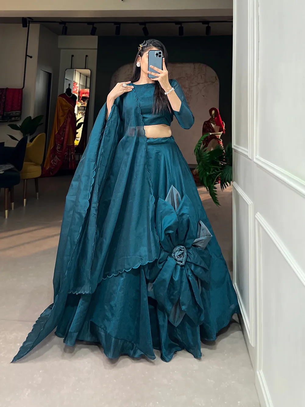 LNB1650 Rama Blue Color Rajwadi Chanderi Silk Lehenga Choli Hand Made Flowers Traditional, Party, Festive, Wedding, Events Wear 4-6 Working Days @1999/- | Lehenga, Bollywood Lehenga, Creative Lehenga, Designer Lehenga, Embroidered Lehenga, Party Wear Lehenga