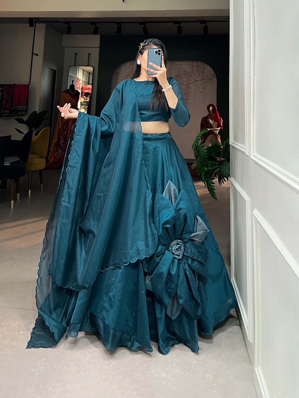 LNB1650 Rama Blue Color Rajwadi Chanderi Silk Lehenga Choli Hand Made Flowers Traditional, Party, Festive, Wedding, Events Wear 4-6 Working Days @1999/- | Lehenga, Bollywood Lehenga, Creative Lehenga, Designer Lehenga, Embroidered Lehenga, Party Wear Lehenga