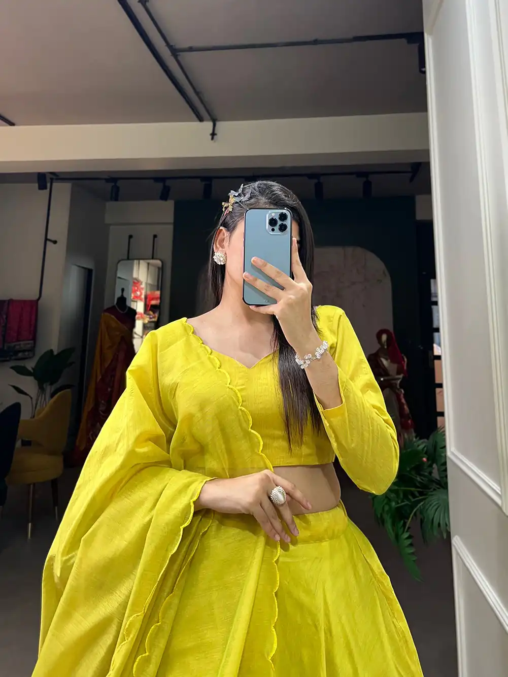 LNB1650 Yellow Color Rajwadi Chanderi Silk Lehenga Choli Hand Made Flowers Festive Traditional Festive, Party, Wedding, Events Wear 4-6 Working Days @1999/- | Lehenga, Bollywood Lehenga, Creative Lehenga, Designer Lehenga, Embroidered Lehenga, Party Wear Lehenga