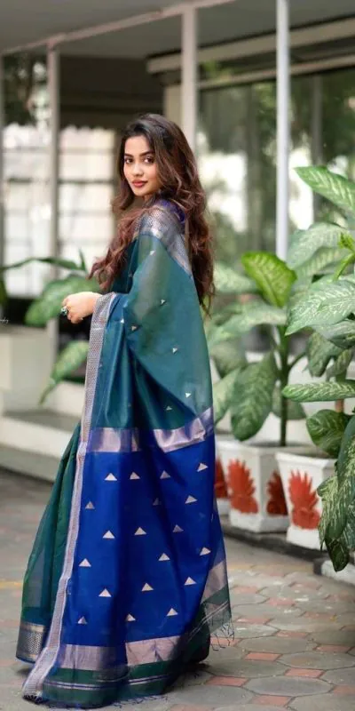 DDF Triveni Teal Blue Color Banarasi Soft Silk Ordinary Design Saree Casual, Party Wear, Wedding, Events Etc. Expected Delivery 4-6 Working Days 1499/- | Designer Sarees, Sarees, Bollywood Sarees, Creative Sarees, Embroidered Sarees, Ethnic Saree, Modern Digital sarees, Party Wear Sarees