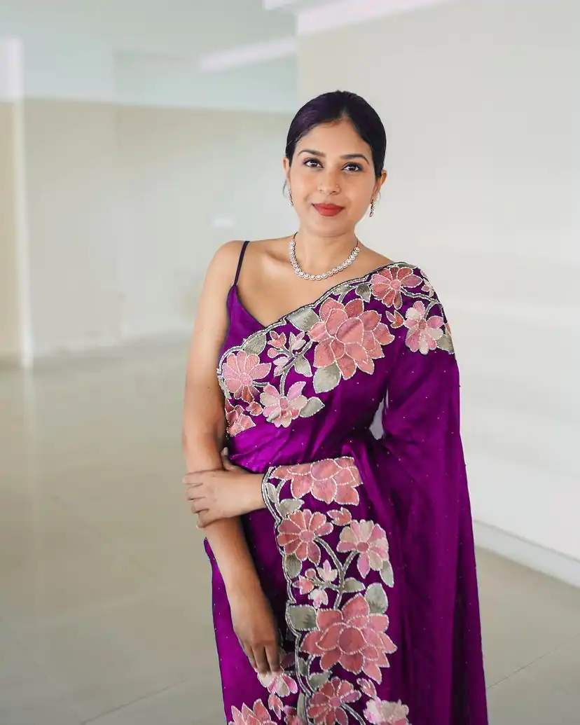 VVT 508 Purple Color Heavy Rangoli with Multi embroidery Saree Casual, Party Wear, Wedding, Events, Etc. Expected Delivery 4-6 Working Days 1999/- | Designer Sarees, Sarees, Bollywood Sarees, Creative Sarees, Embroidered Sarees, Ethnic Saree, Modern Digital sarees, Party Wear Sarees