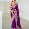 Nice Purple Color Heavy Rangoli With Multi Embroidery Saree