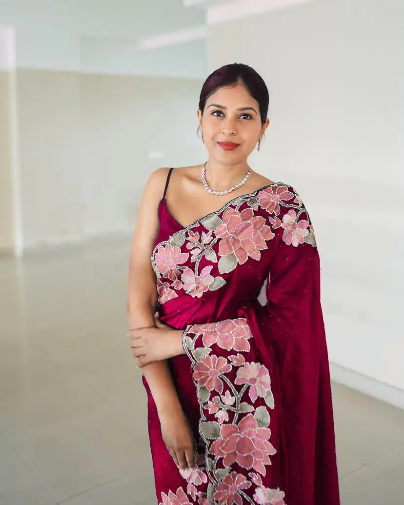 VVT 508 Wine Color Heavy Rangoli with Multi embroidery Saree Casual, Party Wear, Wedding, Events, Etc. Expected Delivery 4-6 Working Days 1999/- | Designer Sarees, Sarees, Bollywood Sarees, Creative Sarees, Embroidered Sarees, Ethnic Saree, Modern Digital sarees, Party Wear Sarees