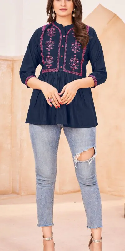INLI Bubbly Navy Blue Color Heavy Rayon Embroidery work Kurti Casual, Wedding, Party, Festive, Events Etc. Expected Delivery 4-6 Working Days @999/- | Kurti, Bollywood Kurti, Creative Kurtis, Designer Kurti, Party Wear Kurti, Selfie Kurti