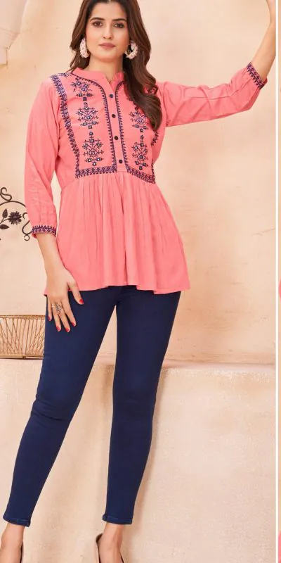 INLI Bubbly Pink Color Georgette Sequins Embroidery work Kurti Casual, Wedding, Party, Festive, Events Etc. Expected Delivery 4-6 Working Days @999/- | Kurti, Bollywood Kurti, Creative Kurtis, Designer Kurti, Party Wear Kurti, Selfie Kurti