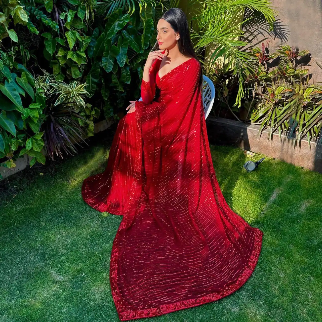 JR 590 Red Color Georgette Embroidery Sequence Work Saree Casual, Party Wear, Wedding, Events Etc. Expected Delivery 4-6 Working Days 1699/- | Sarees, Bollywood Sarees, Creative Sarees, Designer Sarees, Embroidered Sarees, Ethnic Saree, Modern Digital sarees, Party Wear Sarees