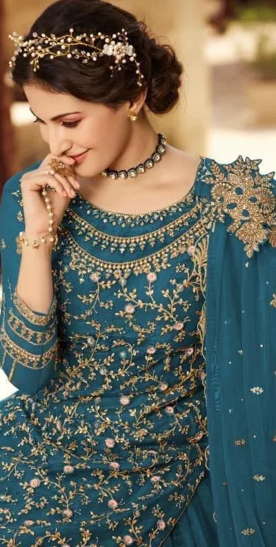 S 15030 Persian Blue Color Georgette Soft Net Sequence Embroidery Work Lehenga Choli Wedding, Party, Events Etc. Expected Delivery 4-6 Working Days @2299/- | Lehenga, Bollywood Lehenga, Creative Lehenga, Designer Lehenga, Embroidered Lehenga, Party Wear Lehenga