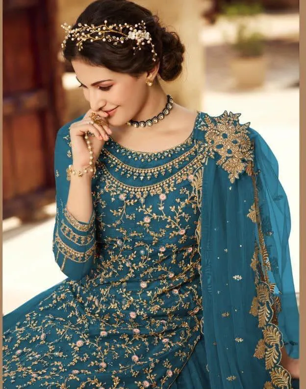 S 15030 Persian Blue Color Georgette Soft Net Sequence Embroidery Work Lehenga Choli Wedding, Party, Events Etc. Expected Delivery 4-6 Working Days @2299/- | Lehenga, Bollywood Lehenga, Creative Lehenga, Designer Lehenga, Embroidered Lehenga, Party Wear Lehenga