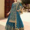 Artful Persian Blue Color Georgette Soft Net Sequence Embroidery Work Lehenga Choli