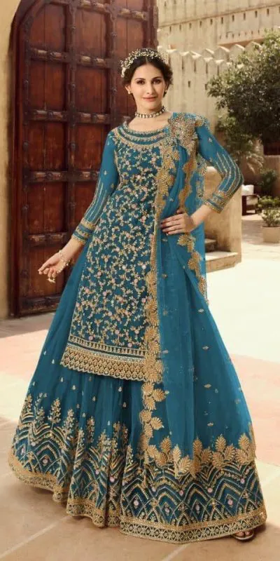 S 15030 Persian Blue Color Georgette Soft Net Sequence Embroidery Work Lehenga Choli Wedding, Party, Events Etc. Expected Delivery 4-6 Working Days @2299/- | Lehenga, Bollywood Lehenga, Creative Lehenga, Designer Lehenga, Embroidered Lehenga, Party Wear Lehenga