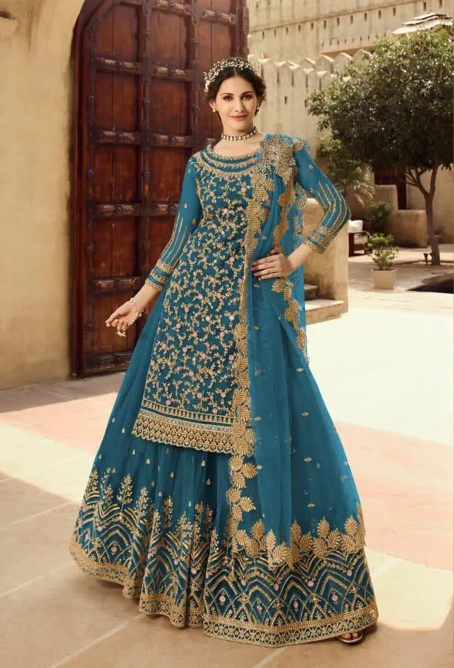 S 15030 Persian Blue Color Georgette Soft Net Sequence Embroidery Work Lehenga Choli Wedding, Party, Events Etc. Expected Delivery 4-6 Working Days @2299/- | Lehenga, Bollywood Lehenga, Creative Lehenga, Designer Lehenga, Embroidered Lehenga, Party Wear Lehenga