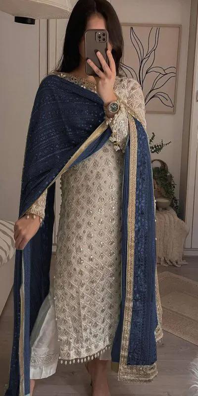 LG 1816 White Color Sequence Work Salwar Suit With Blue Dupatta Casual, Wedding, Festive, Events Etc. Expected Delivery 4-6 Working Days @2349/- | Salwar suit, Casual Suits, Creative suits, Designer Suits, Party Wear Suits, Patiala Suits, Straight Suits