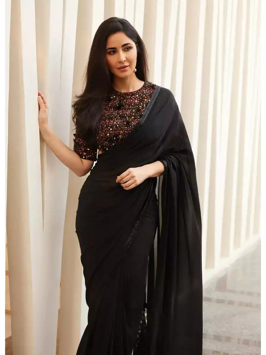 Rangoli Katrina  Black Color Black Georgette sparkle lace border Saree Casual, Party Wear, Wedding, Events, Etc. Expected Delivery 4-6 Working Days 1549/- | Designer Sarees, Sarees, Bollywood Sarees, Creative Sarees, Embroidered Sarees, Ethnic Saree, Modern Digital sarees, Party Wear Sarees