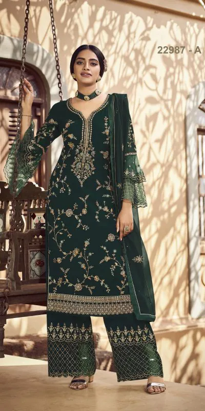 Fc 22987 Green Color Georgette Embroidery Stone Work Sharara Suit Wedding, Party, Festive Expected Delivery 4-6 Working Days @2149/- | Jump Suits, Salwar suit, Casual Suits, Creative suits, Designer Suits, Palazzo Suits, Party Wear Suits, Patiala Suits, Straight Suits
