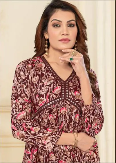 INLI Alia Coffee Color Heavy Rayon Print with Foil Work Kurti Casual, Wedding, Party, Festive, Events Etc. Expected Delivery 4-6 Days @1299/- | Kurti, Bollywood Kurti, Creative Kurtis, Designer Kurti, Party Wear Kurti, Selfie Kurti
