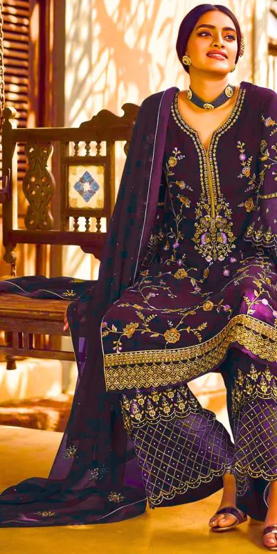 Fc 22987 Purple Color Georgette Embroidery Stone Work Sharara Suit Wedding, Party, Festive Expected Delivery 4-6 Working Days  @2149/- | Jump Suits, Salwar suit, Casual Suits, Creative suits, Designer Suits, Palazzo Suits, Party Wear Suits, Patiala Suits, Straight Suits