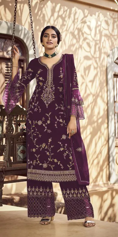 Fc 22987 Purple Color Georgette Embroidery Stone Work Sharara Suit Wedding, Party, Festive Expected Delivery 4-6 Working Days @2149/- | Jump Suits, Salwar suit, Casual Suits, Creative suits, Designer Suits, Palazzo Suits, Party Wear Suits, Patiala Suits, Straight Suits