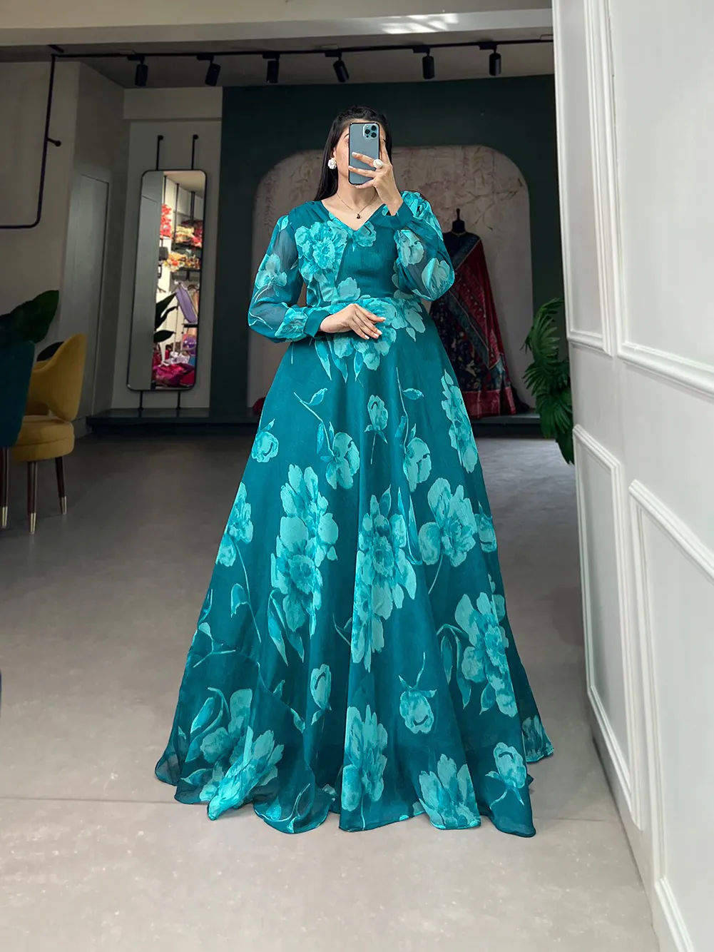 YNF 5011 Pine Green Color Chiffon Floral Printed Party Wear Gown Casual, Wedding, Party, Festive, Events Etc. Expected Delivery 4-6 Working Days @1499/- | Gowns, Bollywood Gowns, Creative Gowns, Designer Gowns, Embroidered Gowns, Party Wear Gowns