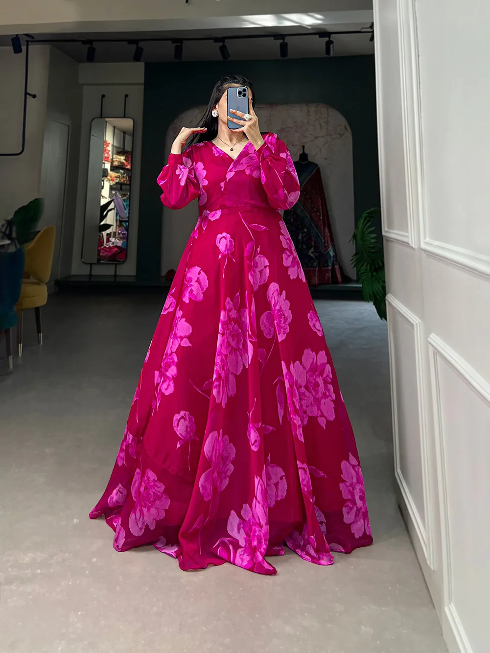 YNF 5011 Pink Color Chiffon Floral Printed Party Wear Gown Casual, Wedding, Party, Festive, Events Etc. Expected Delivery 4-6 Working Days @1499/- | Gowns, Bollywood Gowns, Creative Gowns, Designer Gowns, Embroidered Gowns, Party Wear Gowns