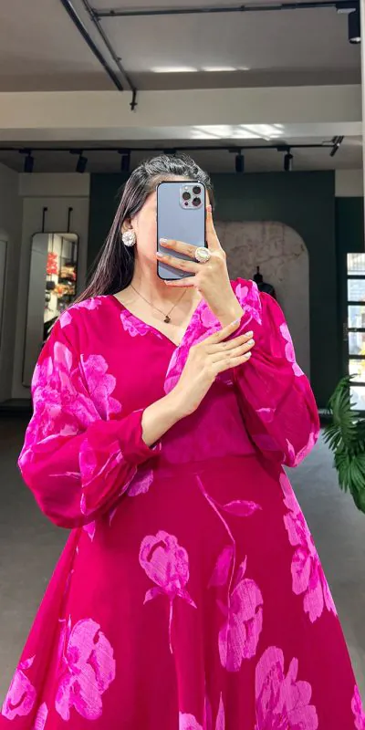 YNF 5011 Pink Color Chiffon Floral Printed Party Wear Gown Casual, Wedding, Party, Festive, Events Etc. Expected Delivery 4-6 Working Days @1499/- | Gowns, Bollywood Gowns, Creative Gowns, Designer Gowns, Embroidered Gowns, Party Wear Gowns